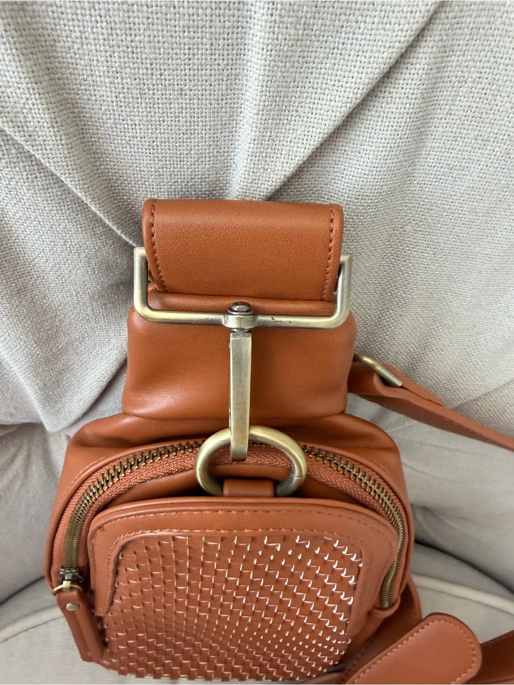 Anthropologie Woven Leather Crossbody Purse Satchel in Brown